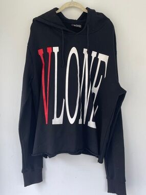 VLONE Black Hoodie with Bold White and Red Logo Large